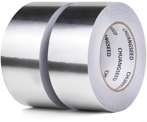 CHUANGSEED 2 Rolle Aluminium Klebeban 50mmx50M alu klebeband Kücheninstallationen, Abschirmung und Isolierung, Dichtungsreparatur, selbstklebendes Aluminiumfolienband, hohe Temperaturbeständigkeit