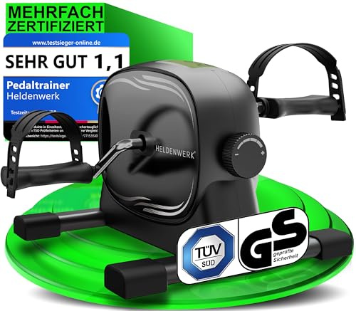 HELDENWERK® Pedaltrainer Set TÜV/GS geprüft gelenkschonend für Senioren | Extrem leise, Rutschfeste Pedale, Inkl. Befestigungsband & Anti-Rutsch Matte, Arm- & Beintrainer für Zuhause & Senioren