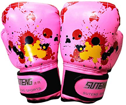 GeKLok 1 Paar Kinder-Boxhandschuhe für Kinder von 2–11 Jahren, Jungen, Mädchen, Kleinkinder, PU-Cartoon-Sparring-Training, Boxhandschuhe für Kickboxen, Boxsack, Fokus-Pads (Rosa)