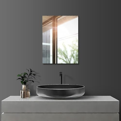 Sqinor Wandspiegel Selbstklebend 30x40cm HD Glas Rahmenlos Badspiegel, Modern Klein Rechteckig Badezimmerspiegel ohne Bohren, Bathroom Mirror Deko Wand Kleben Spiegel für Bad Gäste WC Badezimmer Flur