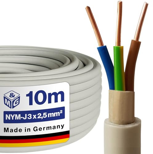 M&G Techno NYM-J 3x2,5 mm² Stromkabel 3 Polig NYM Kabel 3 adrig Mantelleitung Erdkabel Elektrokabel Feuchtraumkabel elektrische Leitung 10m