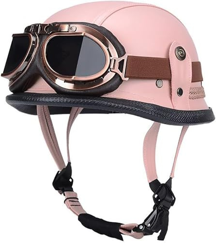 RCGNR Halbschalenhelm ECE Zertifiziert, Jethelm Retro, Vintage Motorrad Helm, Scooter-Helm, Offenem Helm, mit Brille Halbhelm für Männer Frauen,Rosa,M