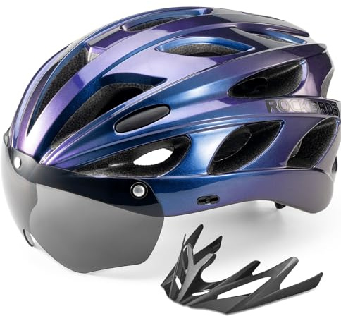 ROCKBROS Fahrradhelm Rennrad Helm Radhelm mit Abnehmbaren Visier Cityhelm Leichter Stadthelm für Damen und Herren MTB 58-61CM Violett