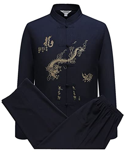 keephen Chinesisch Kleidung Tang Anzug - Traditionell China Ancient Kostüm Kampfkunst Tangzhuang Kung Fu Lange Ärmel/Kurzarm Jacke Anzug Hemd Outfit Uniform für Herren