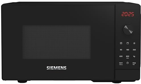 Siemens FE023LMB2 iQ300 Mikrowelle, 44 x 26 cm, 800 Watt, Drehteller 27 cm, Türanschlag links, cookControl8 Automatikprogramme, Grillfunktion, Schwarz, 20 L