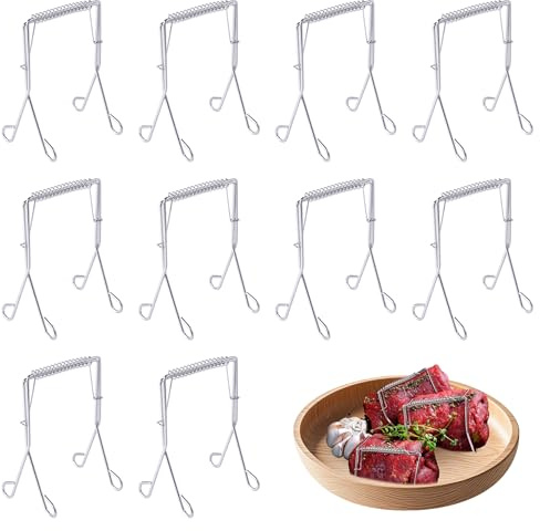 10 Stück Rouladenklammern, Rouladenringe Edelstahl Wiederverwendbar, Rouladenspieße Kohlrouladen Klammern, Alternative zu Rouladennadeln, Geeignet zum Grillen und Kochen, Silber
