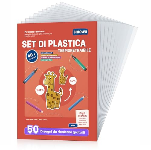Smowo® 40 Stück Schrumpffolien transparent - schrumpfende Plastikfolien zum basteln - A4 schrumpffolienplatten matt