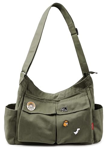 Captain Blues Canvas Messenger Bag Umhängetasche Crossbody Schulter Tote Hobo Bag für Frauen und Männer - Große Tasche mit mehreren Fächern (Grün)