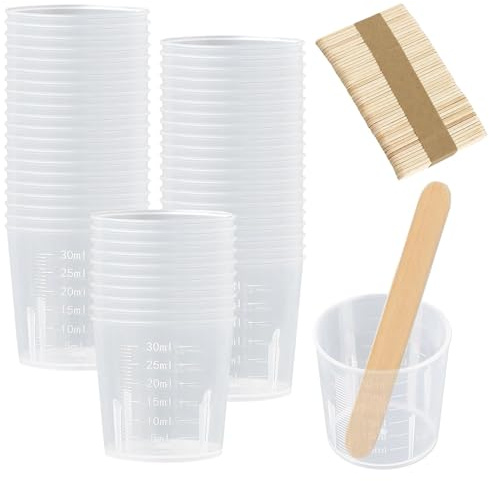 Messbecher Klein 30ml Kunststoff 50 Stk Mini Mischbecher ml Kleiner Messbecher Farbmischbecher mit 50 Stk Holzstäbchen für Mischen Farben Epoxiden