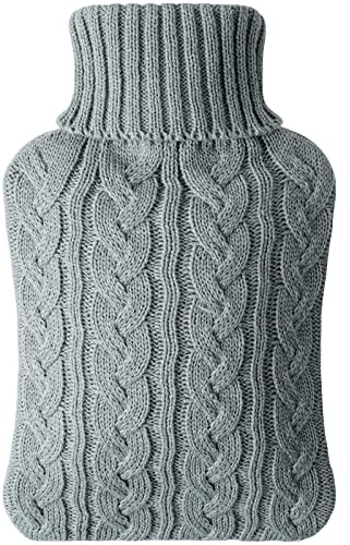 Vicloon Premium Wärmflasche mit weichem Strickbezug, 2L Wärmflasche mit Bezug, Bettflasche mit Superweichem Abnehmbarem Bezug, Weihnachten & Wintergeschenke für Erwachsene & Kinder-Hellgrau