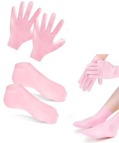 Silikon Socken und Handschuhe,1 Paare Silikonsocken für Füße 1 Paare Feuchtigkeitsspendende Silikonhandschuhe Spa Pediküre Feuchtigkeitsspendende für Frauen Trockene Risse Füße Fußpflege