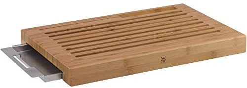WMF Brotschneidebrett mit Krümelfang, Schneidebrett mit Auffangschale 44 x 27 x 4,8 cm, Schneidebrett Holz mit Krümmelschale, Bambus, Gitterform, klingenschonend