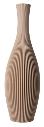 Slimprint Bodenvase Stella, Beige, 18,8 x 60 cm, Hohe Dekovase für Pampasgras mit Modern Streifendesign, Recycelter Biokunststoff