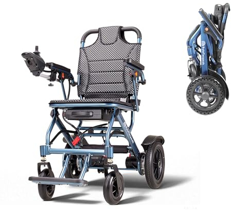 Elektrorollstuhl faltbar leicht, Reiserollstuhl für Senioren, 500W Motor 20 km Reichweite, bis 150 kg belastbar, Transportrollstuhl Indoor Outdoor, elektromagnetische Bremse, pannensichere Reifen