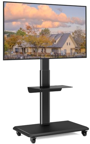 TV Ständer Rollbar Fernsehständer Bodenständer, RFIVER TV Rollwagen Wagen mit Rollen für 26-70 Zoll Fernseher - Fernseh Stand Hoehenverstellbar Hoch Mobile Drehbar Schwarz | Max 40KG Vesa 400x400 mm