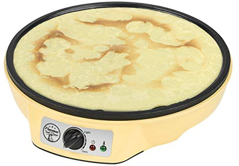 Bestron Crêpes Maker im Retro Design, für Crepes mit Ø 30 cm, inkl. Teigverteiler & Crêpes-Wender, mit Antihaftbeschichtung, 1000 Watt, Farbe: Gelb