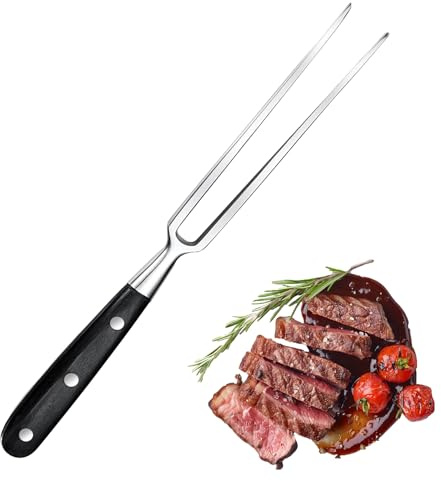 Fleischgabel,30cm Edelstahl-Fleischgabels mit Holzgriff,Fleischgabel Edelstahl,für Steaks,Braten,Brathähnchen & Gemüse - Rostfreier Bratengabel mit langer Zinken zum Wenden und Fixieren
