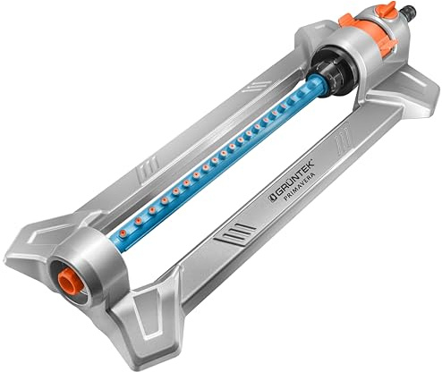 GRÜNTEK Metall Oszillations-Rasensprenger, Beregner mit flexiblem Bewässerungsbereich, Rasen-Sprenger, Sprinkler mit Turbo-Motor, bis 352 m², Bewässerung für mittlere bis große Flächen