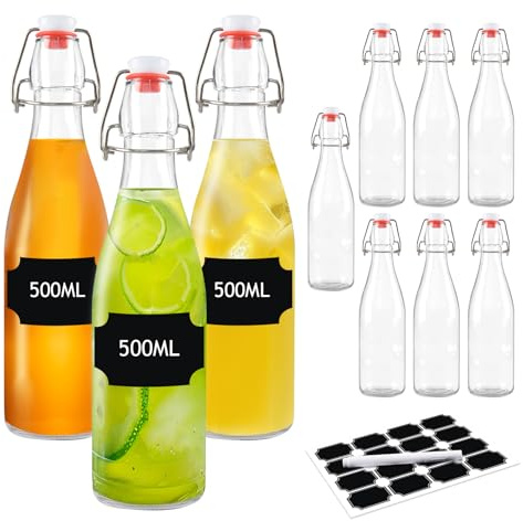 DZAEMOSIIE 10 Stück Glasflaschen 500ml mit Bügelverschluss, Bügelflaschen Zum Befüllen, Kleine Flaschen Zum Befüllen, Glasflaschen für Öl, Essig, Saft, Limonade, Eierlikör, Sirup
