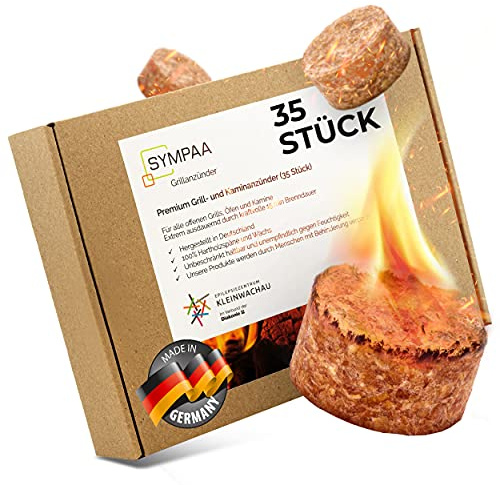 SYMPAA Grillanzünder mit starken 15min XXL Brenndauer | 35 Stück | Öko-Kaminanzünder aus Hartholz und Wachs | Nachhaltige Feueranzünder im Profi-Sparpack