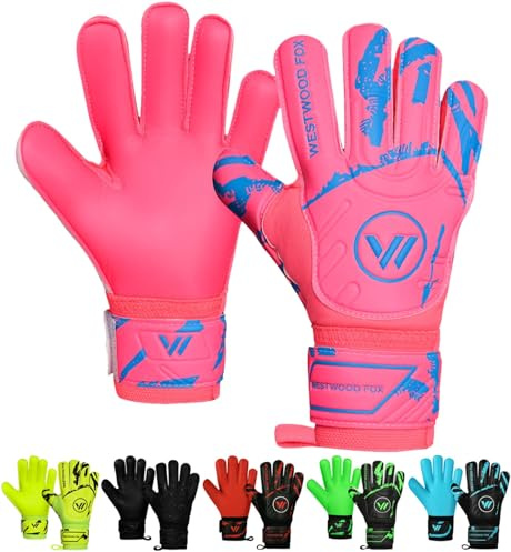 WESTWOOD FOX Torwarthandschuhe Fingersave Fußball Torwarthandschuhe für Kinder Jugend Erwach Handfläche zu DumboLatex 4+3 mm Handgelenk