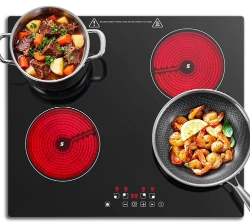 KICHPOWER Glaskeramikkochfeld mit 4 Kochzonen, 60cm Einbau, Herdplatte 4 Kochfelder,Touch-Steuerung, 6000W, 9 Leistungsstufen, 1-99 Min. Timer, für alle Topfarten