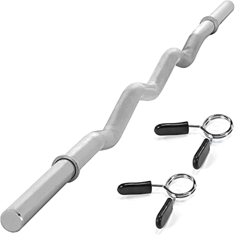 MAXXIVA Curlstange 120 cm Krafttraining Zugstange silber verchromt Workout Bodybuilding Fitness Federverschluss Gewichtheben