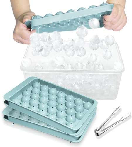 Miaowoof Eiswürfelform mit Deckel und Behälter, 2,5 cm x 99 Stück Runde Eiswürfel, Non-BPA Eiswürfelbehälter mit Deckel für Eis, Cocktail, Kaffee, und Tee, Platzsparend und Stapelbar (Blau)