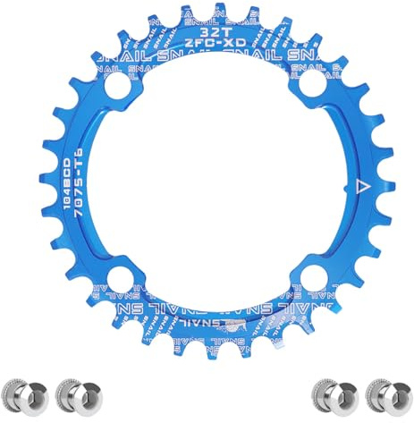 velxnigt Fahrrad-Kettenblatt aus Aluminiumlegierung, 104 BCD, 32T Einzelkettenblatt mit positiven und negativen Zähnen und 4 Befestigungsschrauben für Rennräder, Mountainbikes und BMX(Blau)