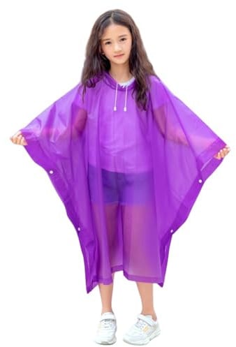 flintronic 1PCS Regenponcho Kinder, Eva Atmungsaktiv Regenschutz Regenmantel Kinder, Regencape mit Kapuze und Ärmeln, Wiederverwendbar, für Mädchen Jungen, Lila