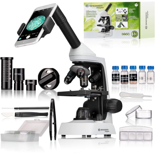 Bresser Youngster Mikroskop für Kinder ab 6 Jahren 40x-2000x mit Smartphone | Auflicht und Durchlicht, Smartphone Adapter, Präparate, Artemia Experimentierset, 12 Farbfilter, Batteriebetrieb