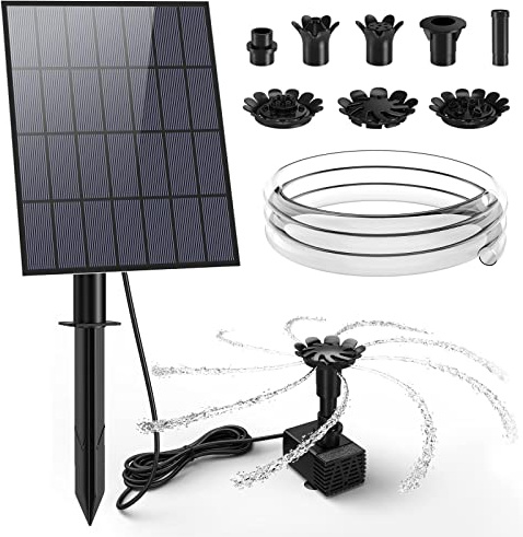 AMZtime 3,5W DIY Solar Springbrunnen für Außen mit 1,5M Wasserleitung und Pfahl, Upgrade Solar Teichpumpe Kit Solarpumpe mit 17 Effekte Solar Wasserpumpe Solar Fontäne für Gartenteich VogelBad