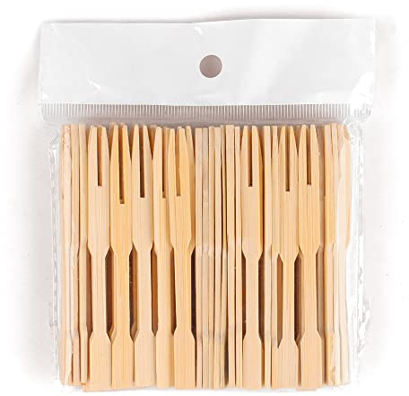Antetok Cocktailgabeln 100 Stück, Zweizinkige Obstgabeln, Einwegbesteck Holz Gabeln Obstspieße holz Vorspeise Picks Cocktailgabel Fingerfood-Spieße