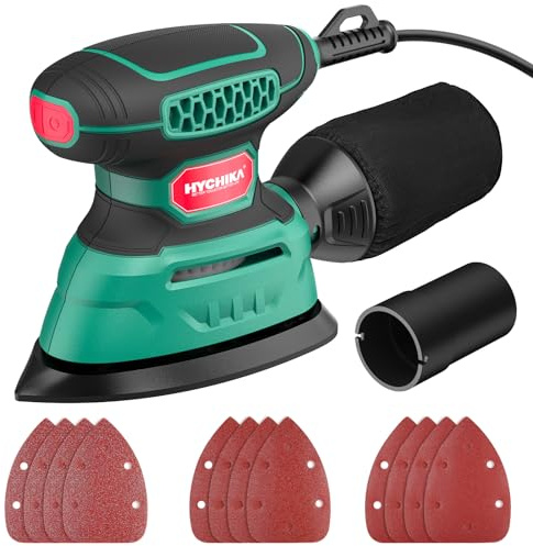 HYCHIKA 140W Deltaschleifer, 13000 OPM Multischleifer Effiziente Staubabsaugung, mit 12PCS Schleifpapier, Ideal zum Schleifen von Holz und Entfernen von Rost und Farbe