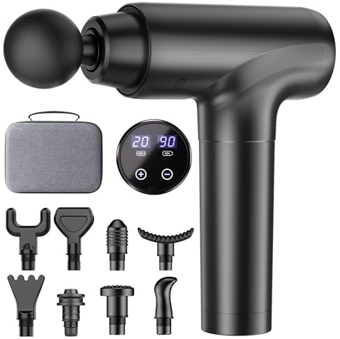 Massagepistole, Muskel Percussion Massagegerät, Massage Gun mit LED-Touchscreen, 20 Geschwindigkeiten, 9 Massageköpfe, Tragetasche, Leise Elektrische Massage Pistole, Geschenk für Männer & Frauen