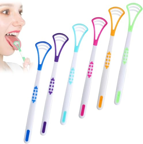 6 Stück 2-in-1 Zungenreiniger Erwachsene Kinder Mundpflege Sanfter | Weiche Zungenbürste, effektive Reinigung, frischer Atem, tägliche Pflege, Kunststoff, Griffe handlich, Material robust
