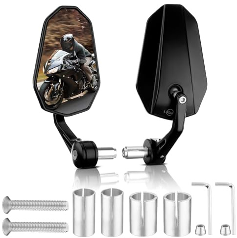 GEARMONSTER Motorrad Spiegel E-geprüft 360° Lenkerendspiegel 2 Stück | Motorrad Rückspiegel, 360° drehbar, CNC Aluminium, Universal, Scooter, Roller, ATV, Lenkerende, einfache Montage