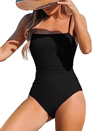 CUPSHE Badeanzug Damen Eckiger Ausschnitt Bauchweg Raffung Kontrastfarben | Bequeme Passform,Mittlere Bedeckung,Für Strand und Pool,Bademode Swimsuit