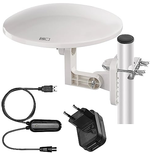 EMOS - Digital-Antenne mit Verstärker - für Außen - Aktive Antenne Village - 0-80 km Reichweite - FM/DAB/DVB-T/DVB-T2 - Integrierter LTE/4G/5G-Filter - 360° Empfangswinkel – Wetterfest,UV-beständig