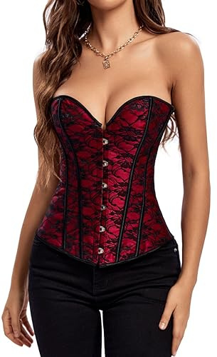 Kelvry Damen Gothic Korsett Shapewear Vollbrust Corsage Mieder Dessous Top