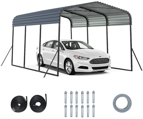 COSTWAY Carport Zeltgarage 440 x 300 cm, Garagezelt wasserdicht mit Metallrahmen & 4 zusätzlichen Schrägbeinen, Auto Unterstand groß, Lagerzelt, Partyzelt für Auto, SUV, LKW, Boot