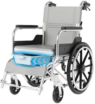 Toilettenrollstuhl Fahrbar, 17 Zoll Breiter Badezimmerrollstuhl aus Aluminiumlegierung für Die Innendusch Klappbare Fußstütze und Armlehnen, Mit Abnehmbarer Schüssel Duschrollstuhl mit Bremse Erwachse