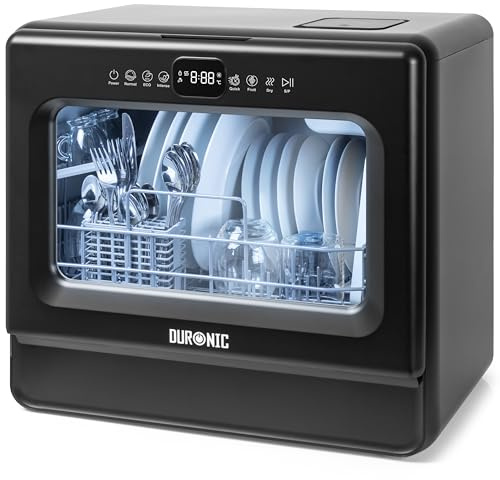 Duronic DW10 BK Spülmaschine, Mini Geschirrspüler bis 6 Personen, Tischgeschirrspüler mit 5 Liter Tank, Minispülmaschine für Singles, 6 Programme