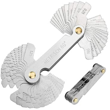 52-teiliges Edelstahl Gewindelehre Set,Metrisch 60° und Whitworth 55°,Feingewinde Messwerkzeug für 24 Blätter 0,25-6,0 mm und 28 Blätter 4G-62G,ideal für Präzisionsmessungen,Robuste Gewindelehre Zoll