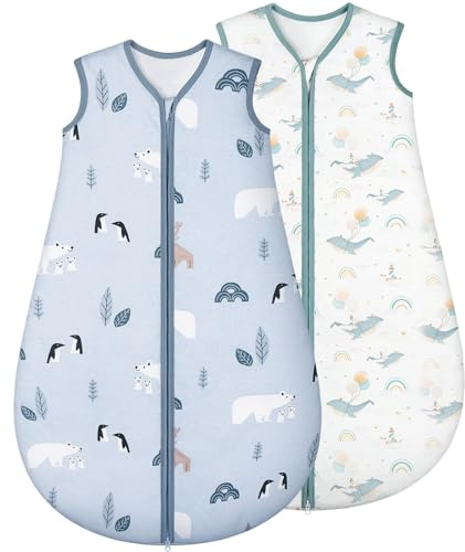Yukkidds 2er Pack Schlafsack Baby 1.5 TOG, 100% Baumwolle Babyschlafsack Neugeborene im 0-6 Monate, Perfekte für Frühling Herbst Winter (Blau Delphin)