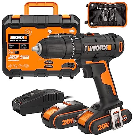 WORX WX370 Akku-Schlagbohrschrauber 20V, inkl. 2x2Ah Akkus & 30 Stk. Bohrer | Max. 50 Nm, 2-Gang-Getriebe, 13 mm Schnellspannbohrfutter