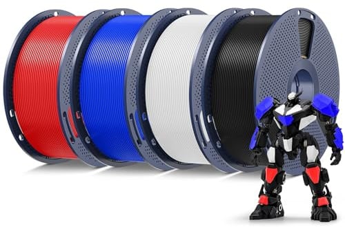 SUNLU PETG Filament 1.75mm 4KG Bundle, weniger Stretching und gute Schichthaftung, individuell Vakuumverpackt, 3D-Drucker Filament 4kg, 1kg pro Spule,4 Farben, Schwarz + Weiß + Rot + Klein Blau