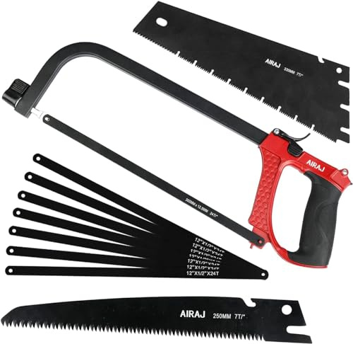 AIRAJ Metallsäge-Set, Bügelsägen mit 9 Austauschbarer Klinge | 250MM Astsäge, 300MM Metallsäge und 330 Handsäge,für Metall,Holz,Stahl,PVC-Rohr,Gefrorenem Fleisch,Bügelsäge und Plastik