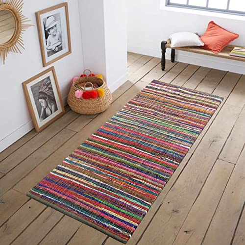 Chardin home - Umweltfreundlicher Teppich aus 100% recycelter Baumwolle, bunter Chindi-Teppich, 60 x 180 cm, Mehrfarbig