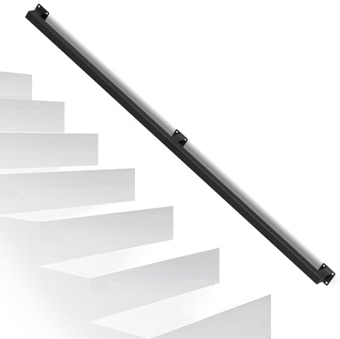 Peviasot Handlauf Treppengeländer Geländer Schwarz Wandhandlauf Wand Treppe, Quadratisches Rohrdesign, Treppengeländer Innen und Außen für Treppen, Brüstung, Balkon, Länge: 150 CM